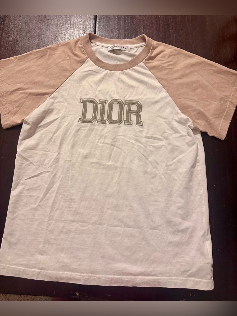 Dior Short-Sleeve Raglan Tee in White and Blush